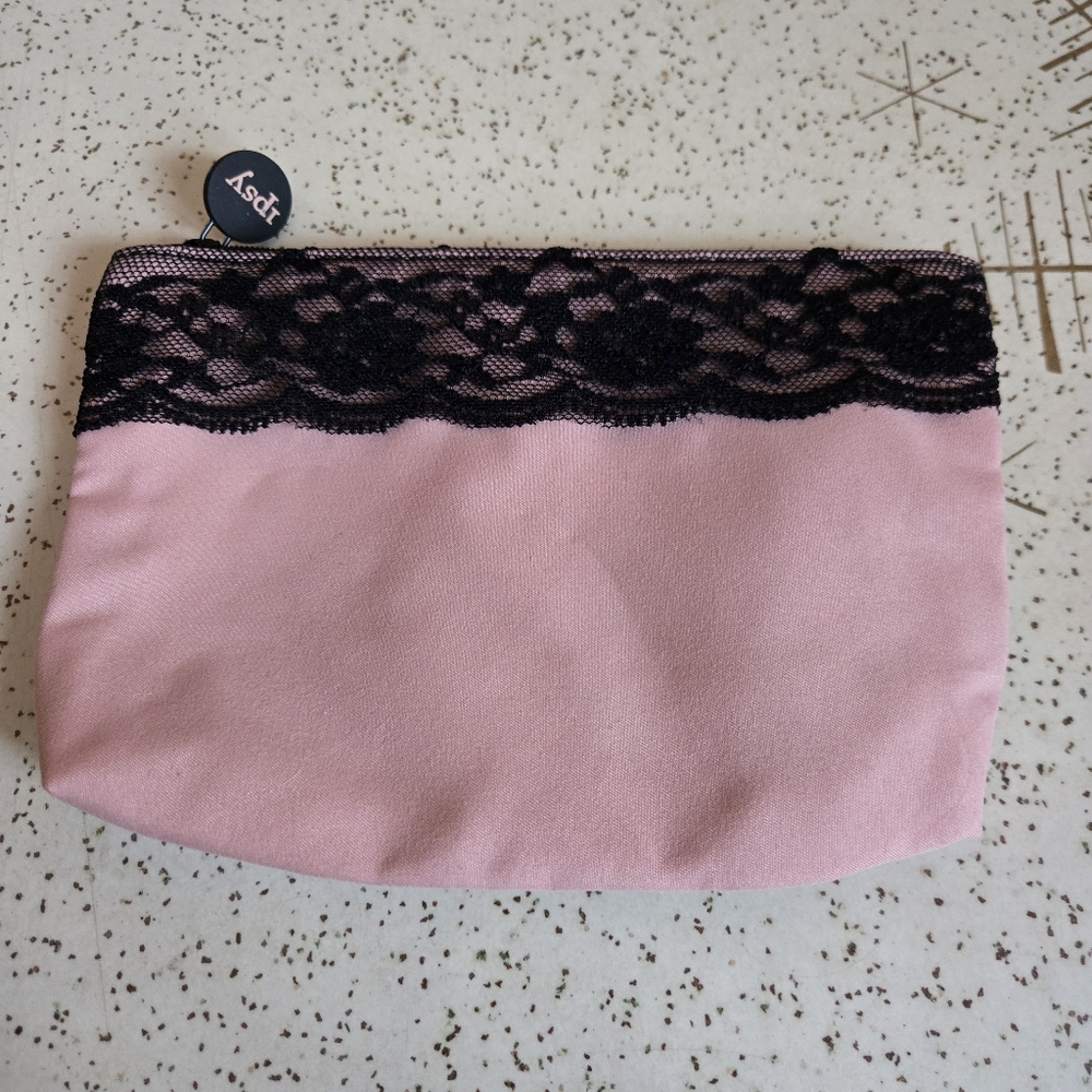 Ipsy Pink With Black Lace Zipper Pouch